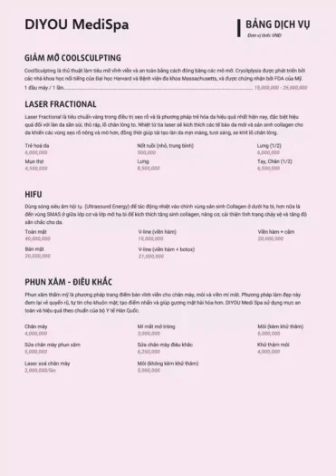 Dịch vụ làm đẹp tại DIYOU Medi Spa