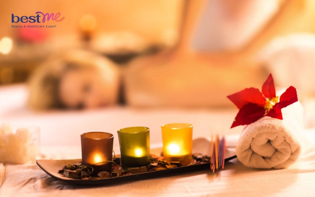 hình ảnh spa chăm sóc da thư giãn ánh nến